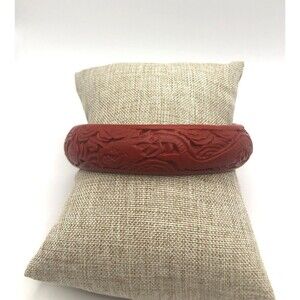 Vintage Chinese Dragon Carved Cinnabar Bangle Red